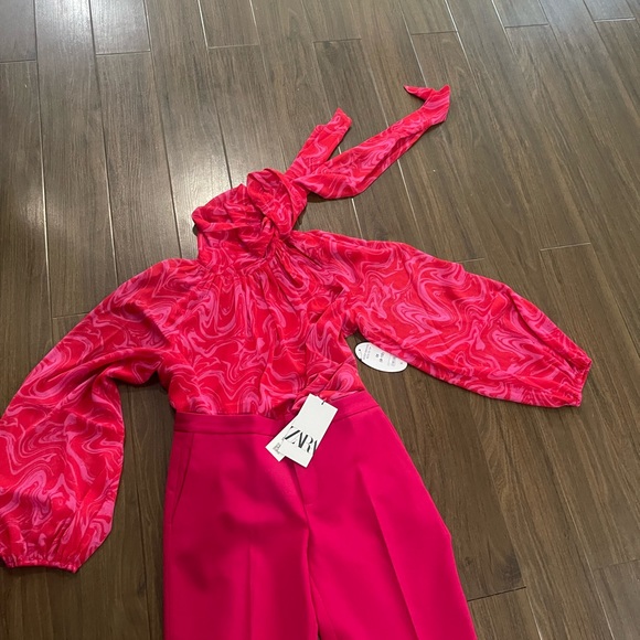 Zara pink full length pants and non Zara blouse top - Picture 4 of 9